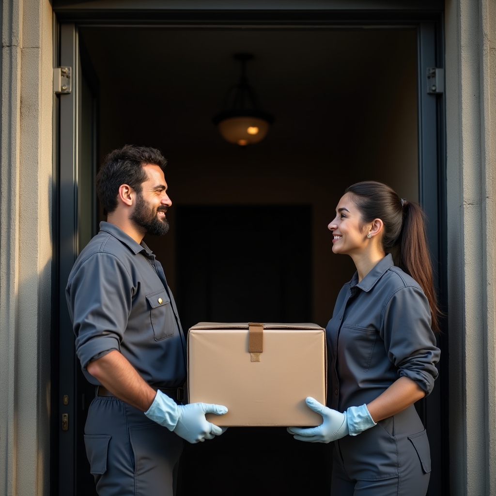 Due operatori in divisa da lavoro con guanti e attrezzatura pronti per un intervento di sgombero